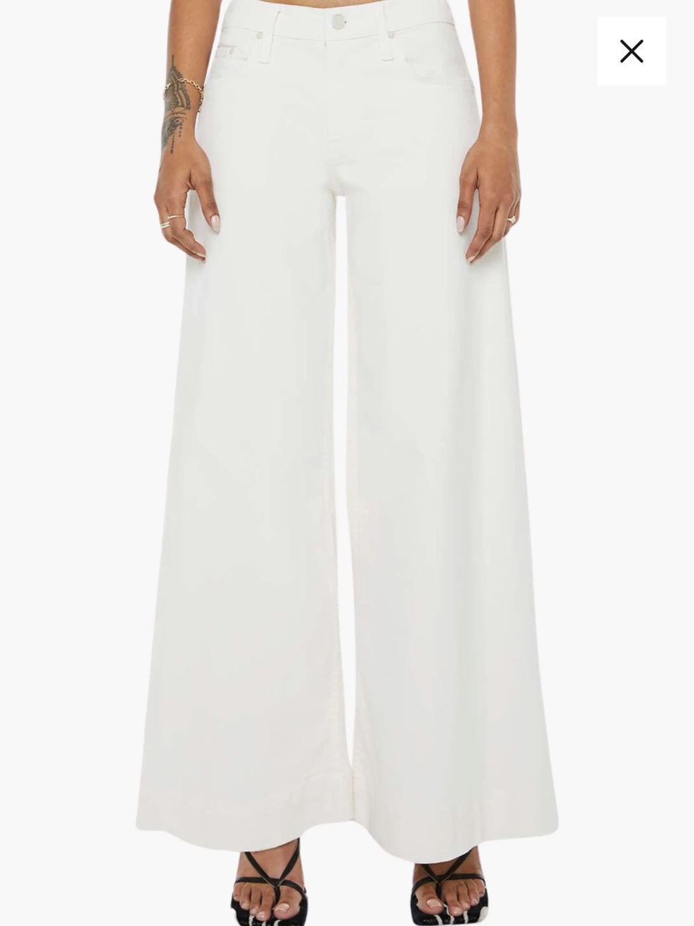 MOTHER The Lil Headliner Sneak Wide Leg Jeans in Cream Puffs